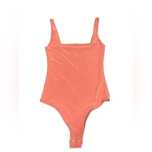 POPULAR 21 Terracotta Orange Bodysuit S Square Neck Sleeveless Fitted Stretch